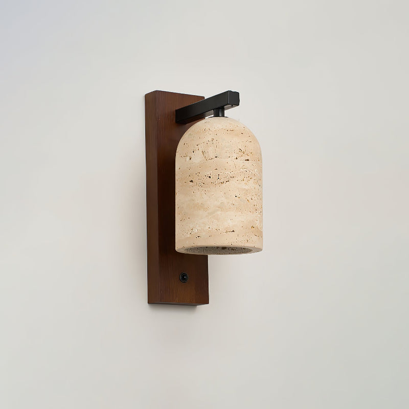 Mirabelle Wall Lamp - Natural Travertine Shade & Solid Wood Sconce