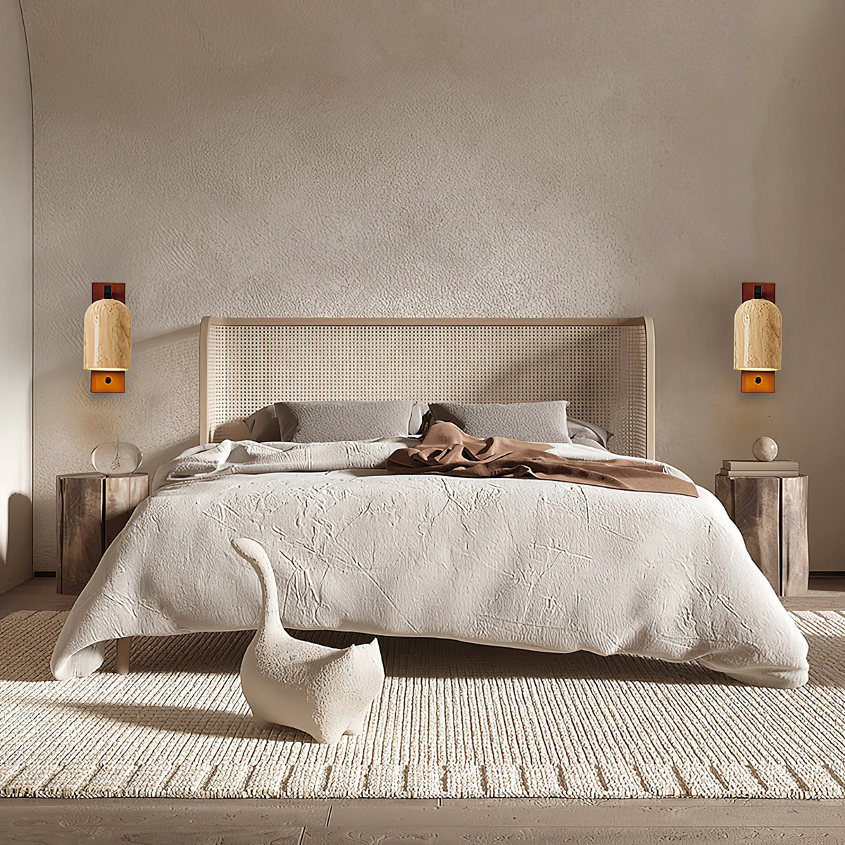 Mirabelle Wall Lamp - Natural Travertine Shade & Solid Wood Sconce