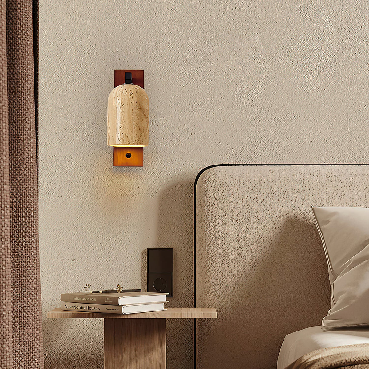 Mirabelle Wall Lamp - Natural Travertine Shade & Solid Wood Sconce