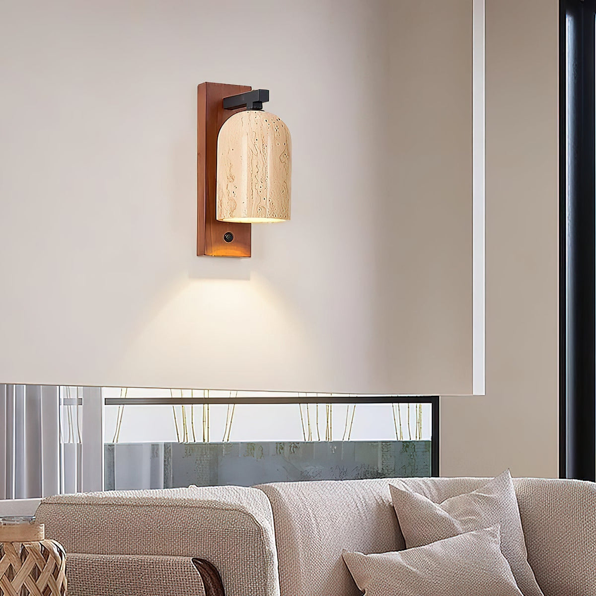 Mirabelle Wall Lamp - Natural Travertine Shade & Solid Wood Sconce