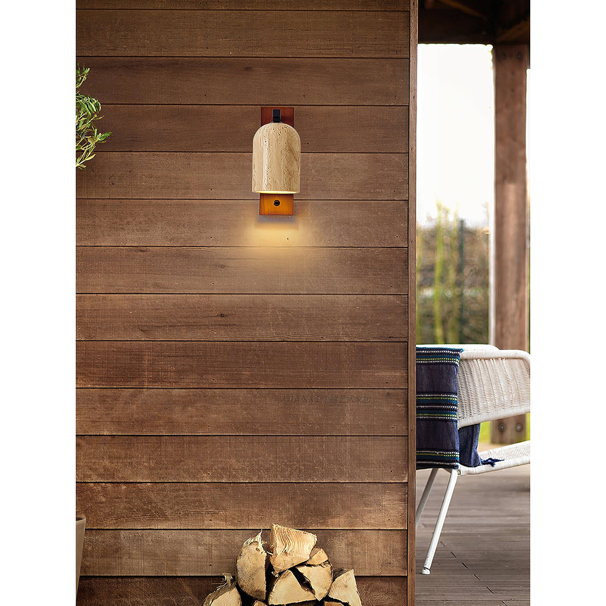 Mirabelle Wall Lamp - Natural Travertine Shade & Solid Wood Sconce