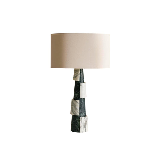 Misha Table Lamp - Tiered Marble Base & Midnight Green Accent Light