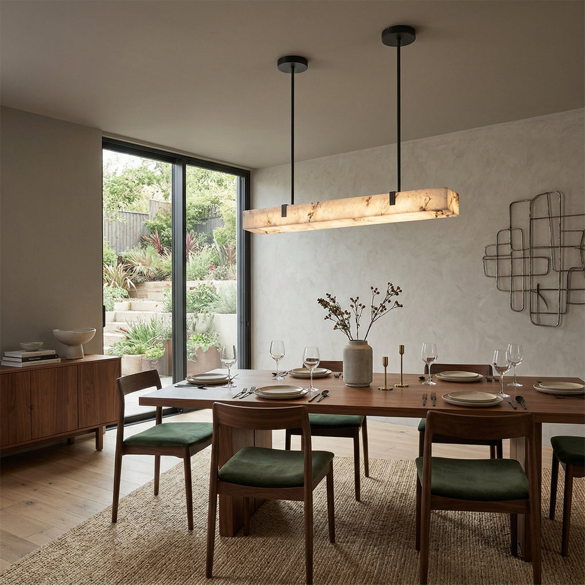 Mission Alabaster Chandelier - Linear Solid Brass & Spanish Alabaster LED Pendant