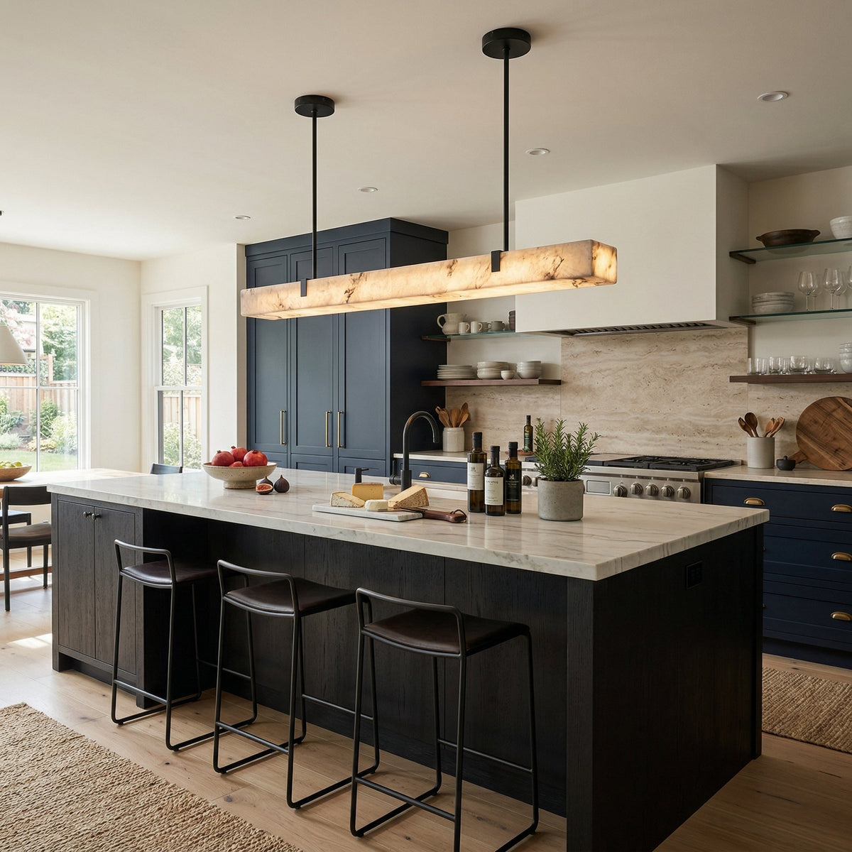 Mission Alabaster Chandelier - Linear Solid Brass & Spanish Alabaster LED Pendant