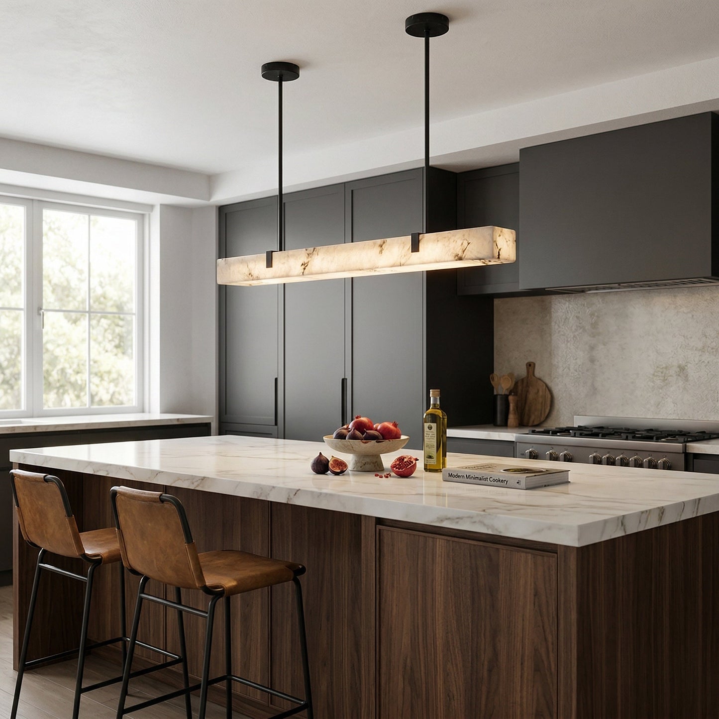 Mission Alabaster Chandelier - Linear Solid Brass & Spanish Alabaster LED Pendant