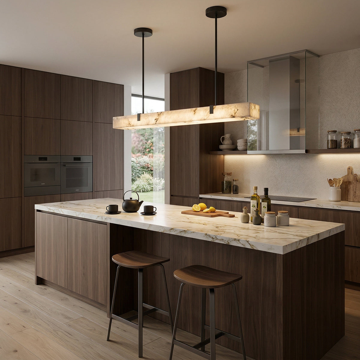 Mission Alabaster Chandelier - Linear Solid Brass & Spanish Alabaster LED Pendant