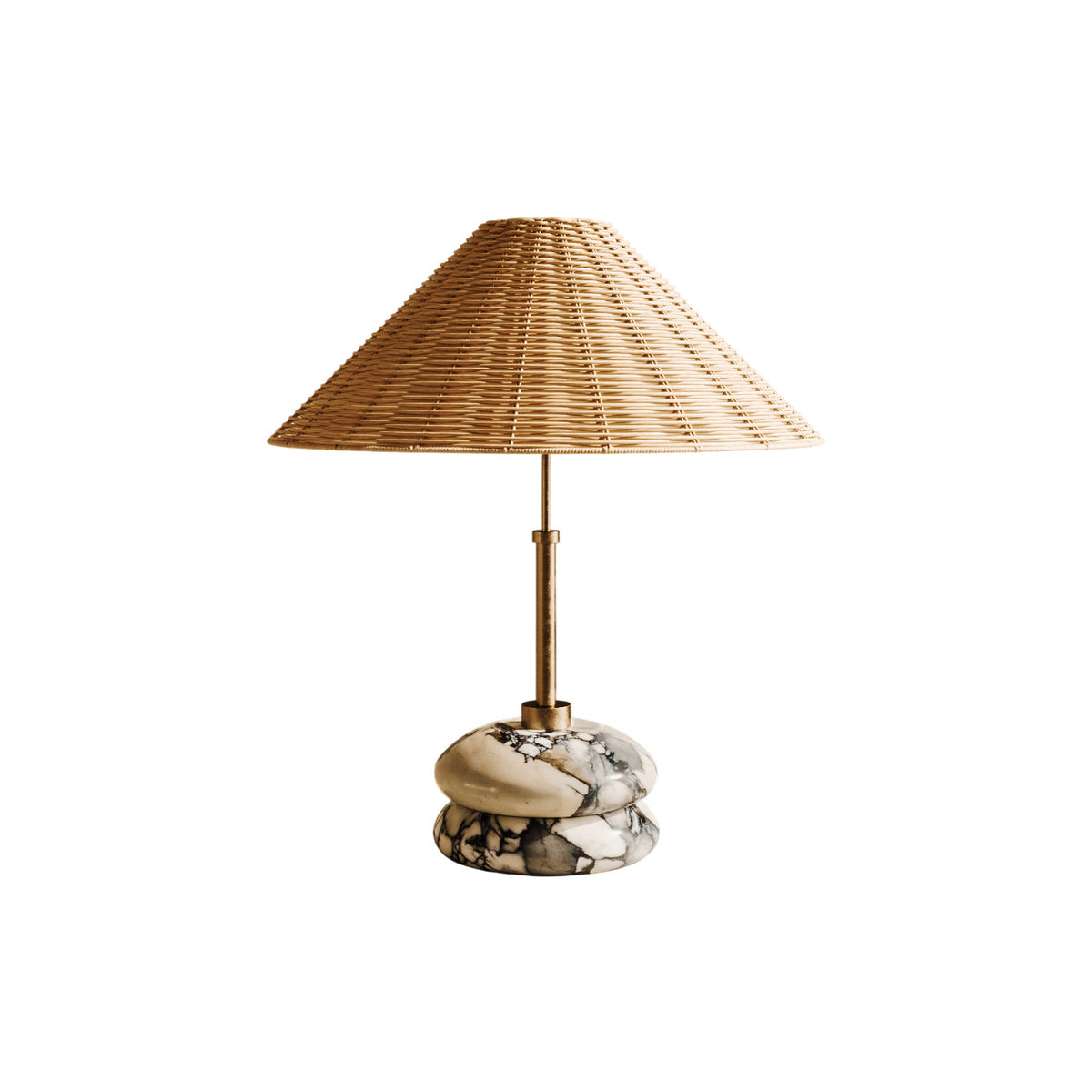 Mission Marble Table Lamp - Pebble Marble Base & Rattan Shade Accent Light