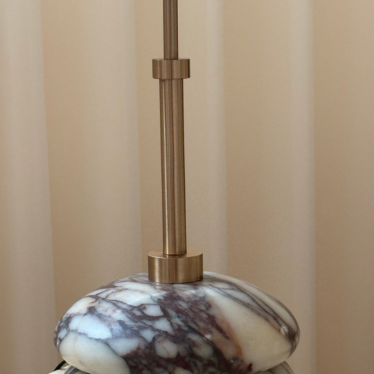 Mission Marble Table Lamp - Pebble Marble Base & Rattan Shade Accent Light