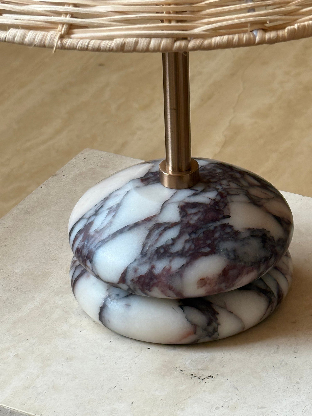 Mission Marble Table Lamp - Pebble Marble Base & Rattan Shade Accent Light