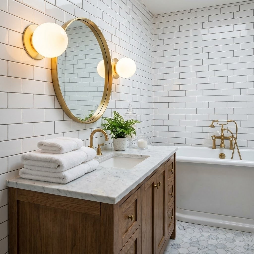 Mitchel Wall Lamp - Minimalist Opal Glass Globe & Brass Sconce