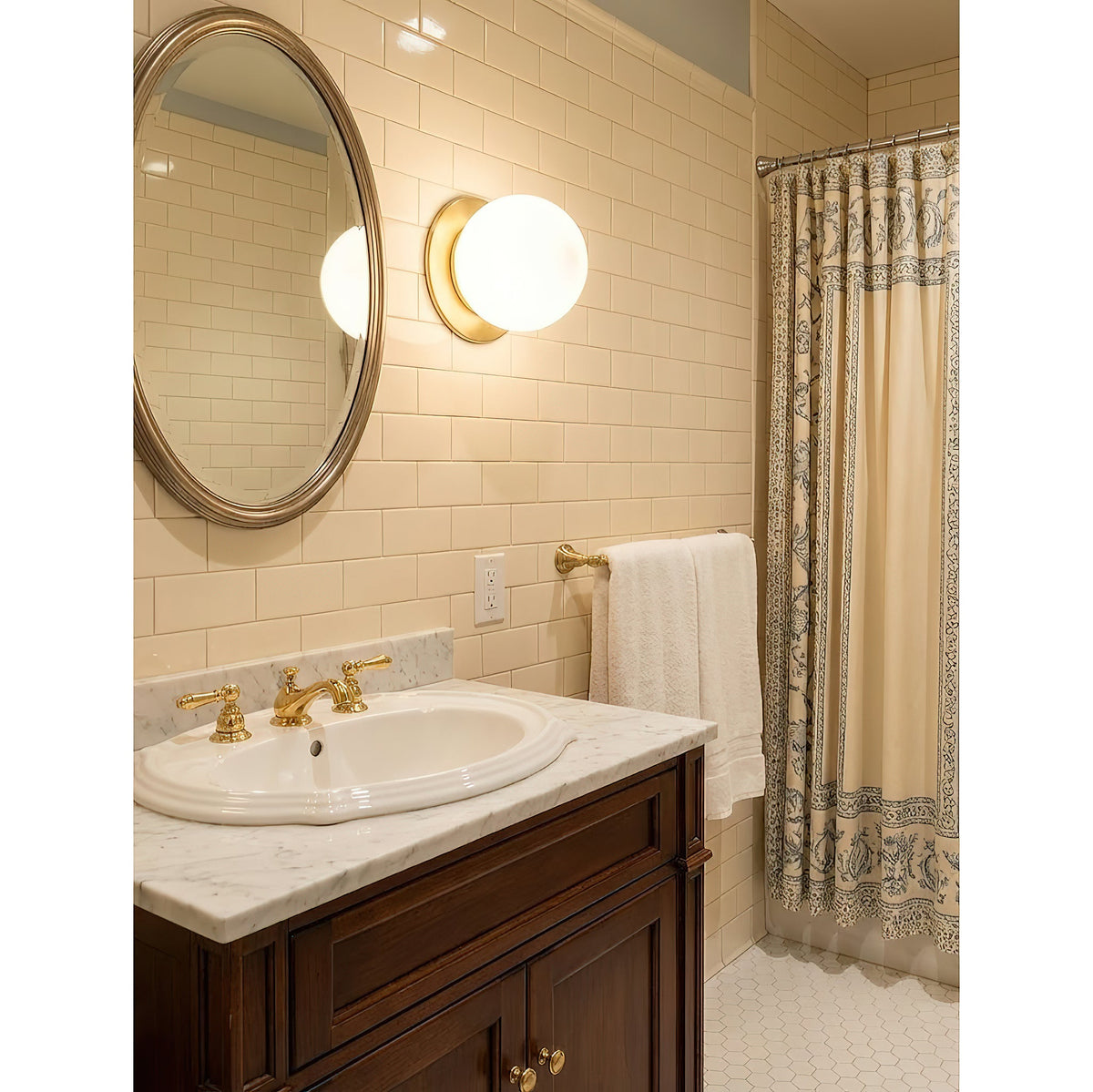 Mitchel Wall Lamp - Minimalist Opal Glass Globe & Brass Sconce