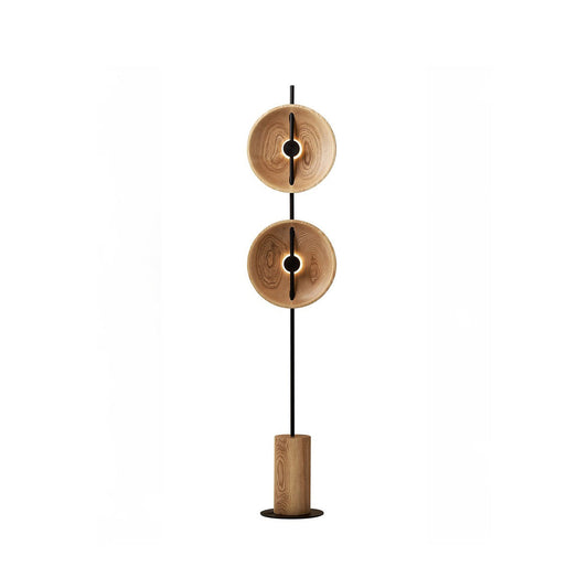 Mito Floor Lamp - Minimalist Sculptural Dual Wood Shade & Iron LED Light