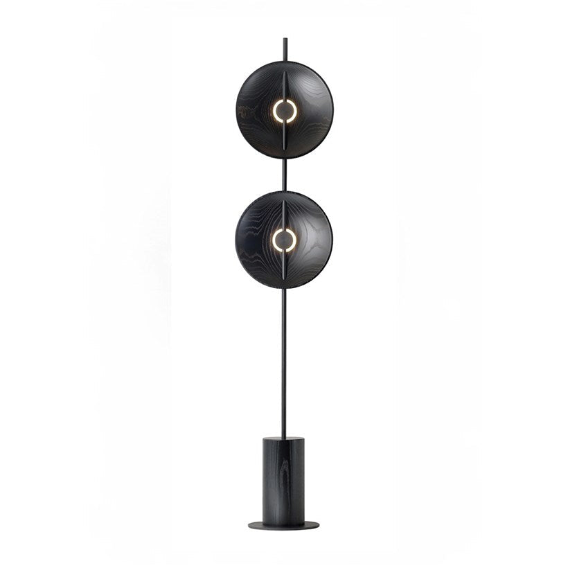 Mito Floor Lamp - Minimalist Sculptural Dual Wood Shade & Iron LED Light