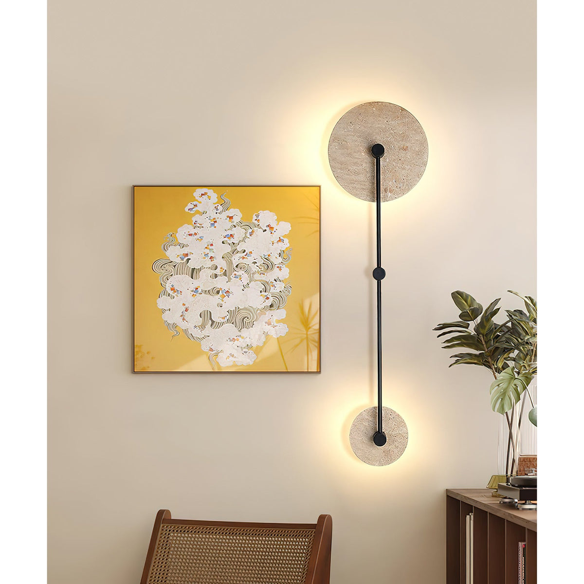 Mito Travertine Wall Lamp - Sculptural Limestone & Metal Integrated LED Sconce