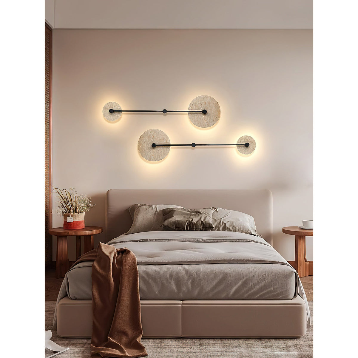 Mito Travertine Wall Lamp - Sculptural Limestone & Metal Integrated LED Sconce