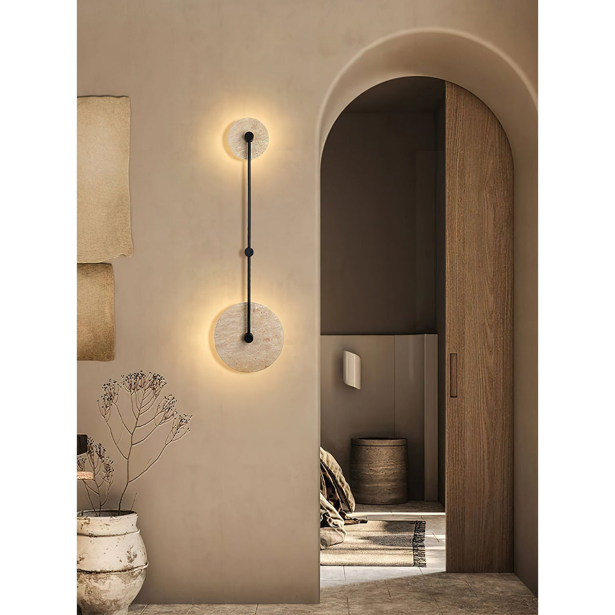 Mito Travertine Wall Lamp - Sculptural Limestone & Metal Integrated LED Sconce