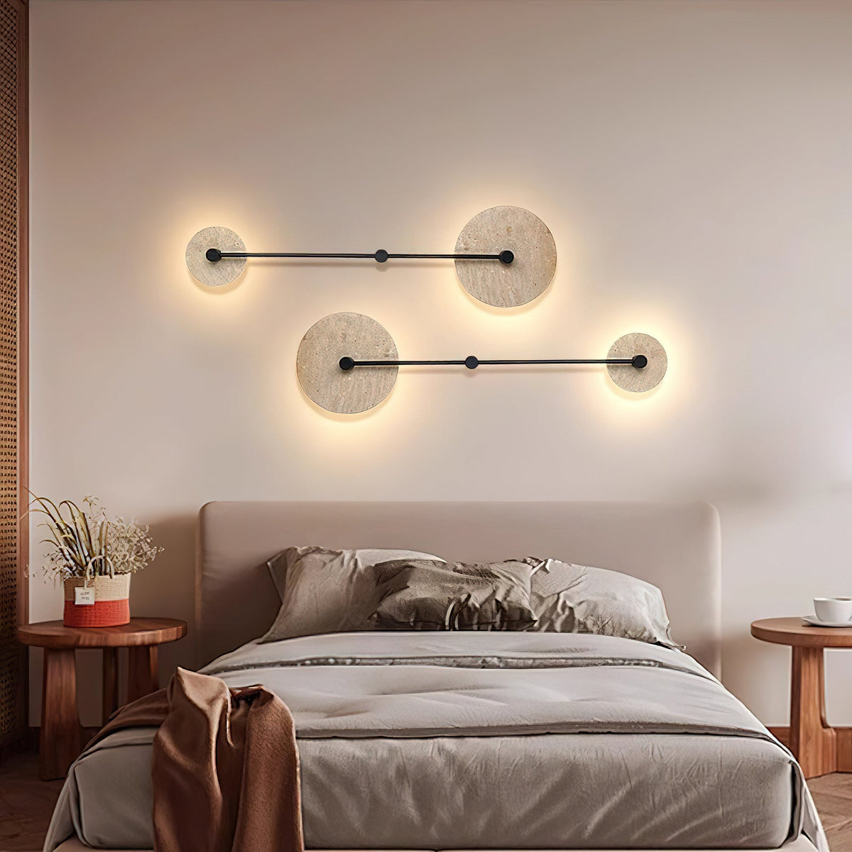 Mito Travertine Wall Lamp - Sculptural Limestone & Metal Integrated LED Sconce