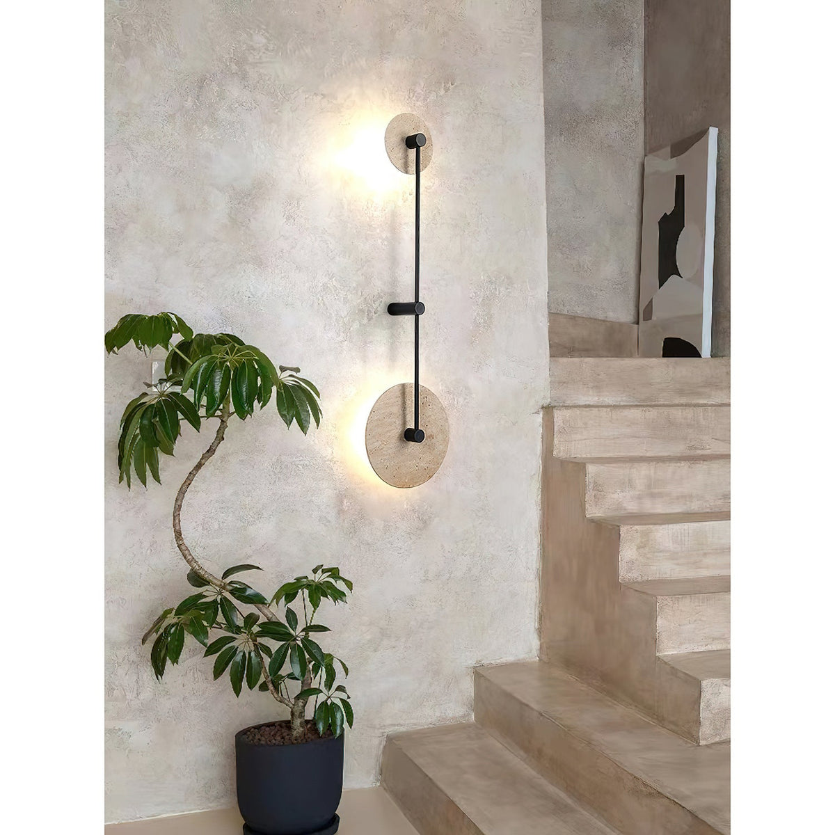 Mito Travertine Wall Lamp - Sculptural Limestone & Metal Integrated LED Sconce