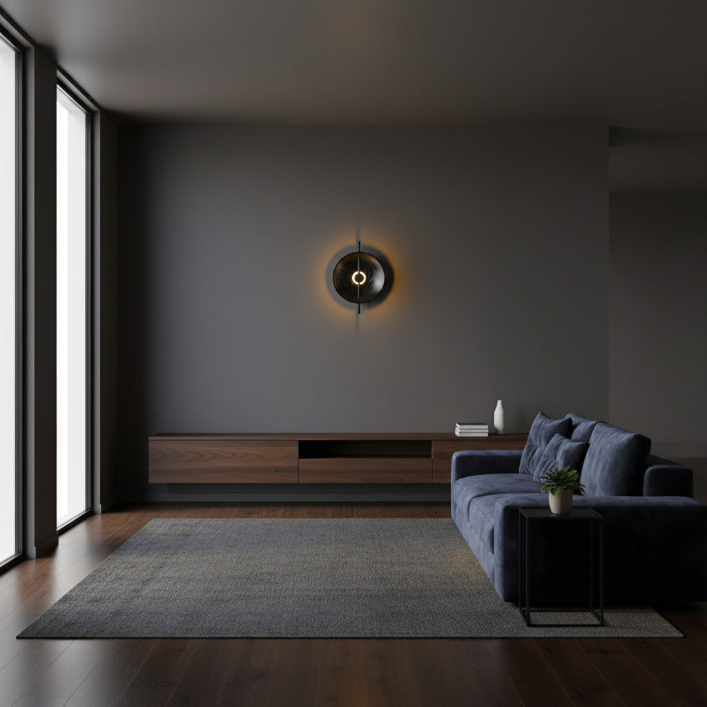 Mito Wall Lamp - Minimalist Sculptural Wood Shade & Iron LED Sconce