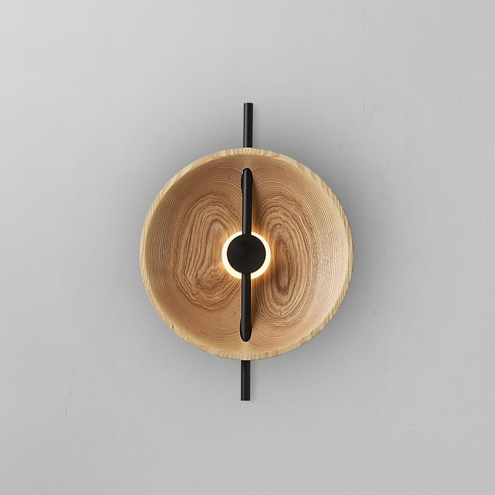 Mito Wall Lamp - Minimalist Sculptural Wood Shade & Iron LED Sconce