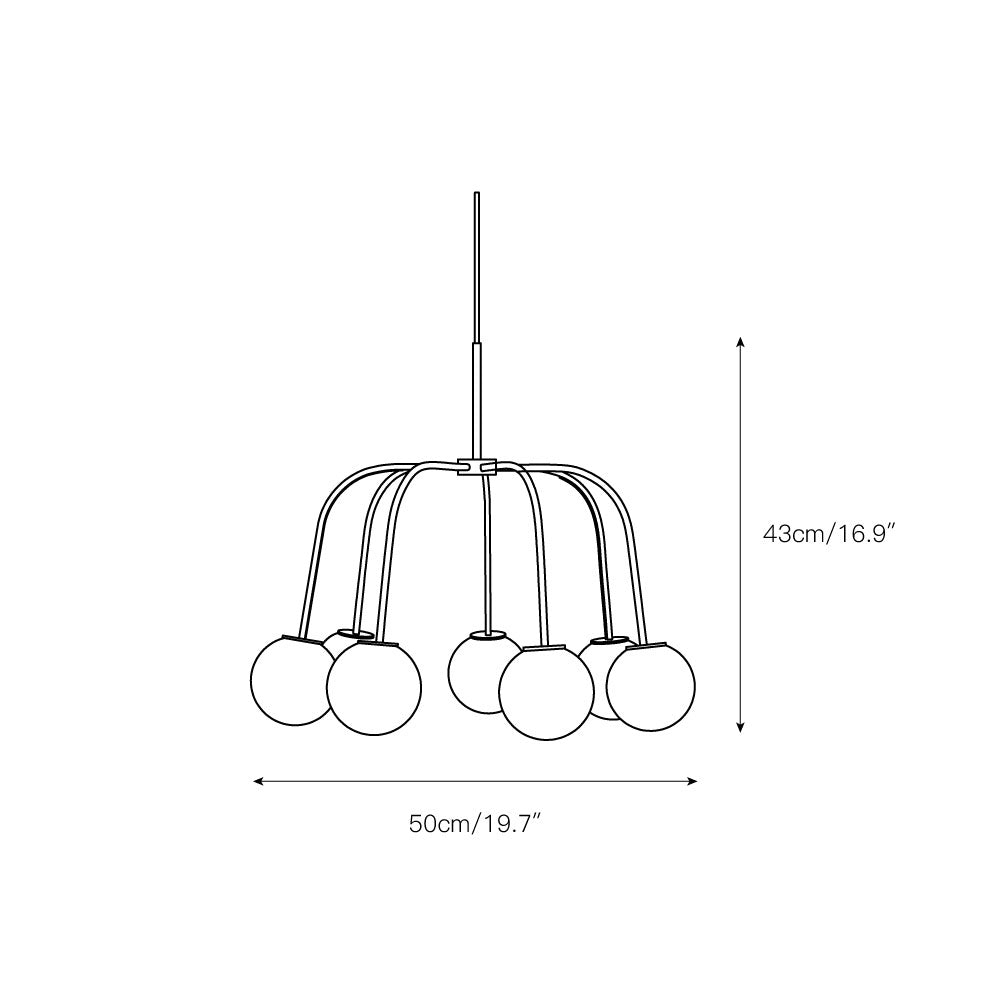 Modern Octopus Chandelier - Sculptural Black & 7-Globe White Glass Pendant