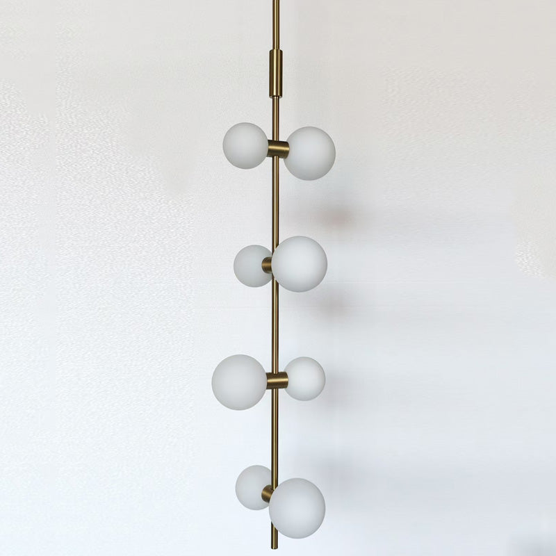 ModernRail Pendant Lamp - Aged Brass & Opal Glass Globe Column Light