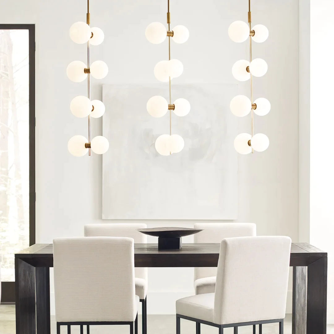 ModernRail Pendant Lamp - Aged Brass & Opal Glass Globe Column Light