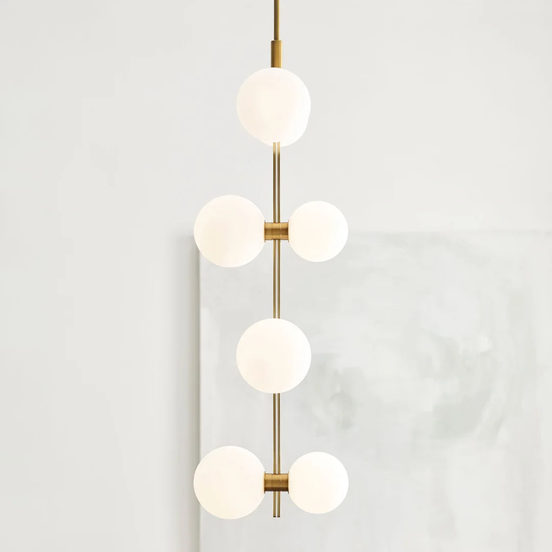 ModernRail Pendant Lamp - Aged Brass & Opal Glass Globe Column Light