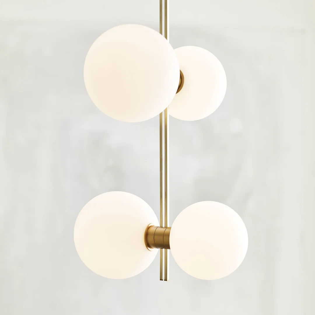 ModernRail Pendant Lamp - Aged Brass & Opal Glass Globe Column Light