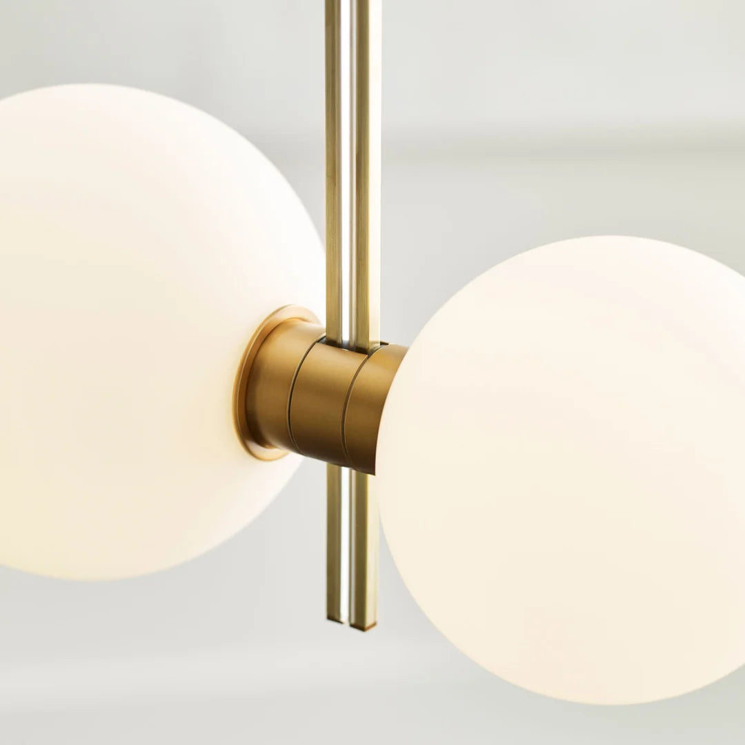 ModernRail Pendant Lamp - Aged Brass & Opal Glass Globe Column Light