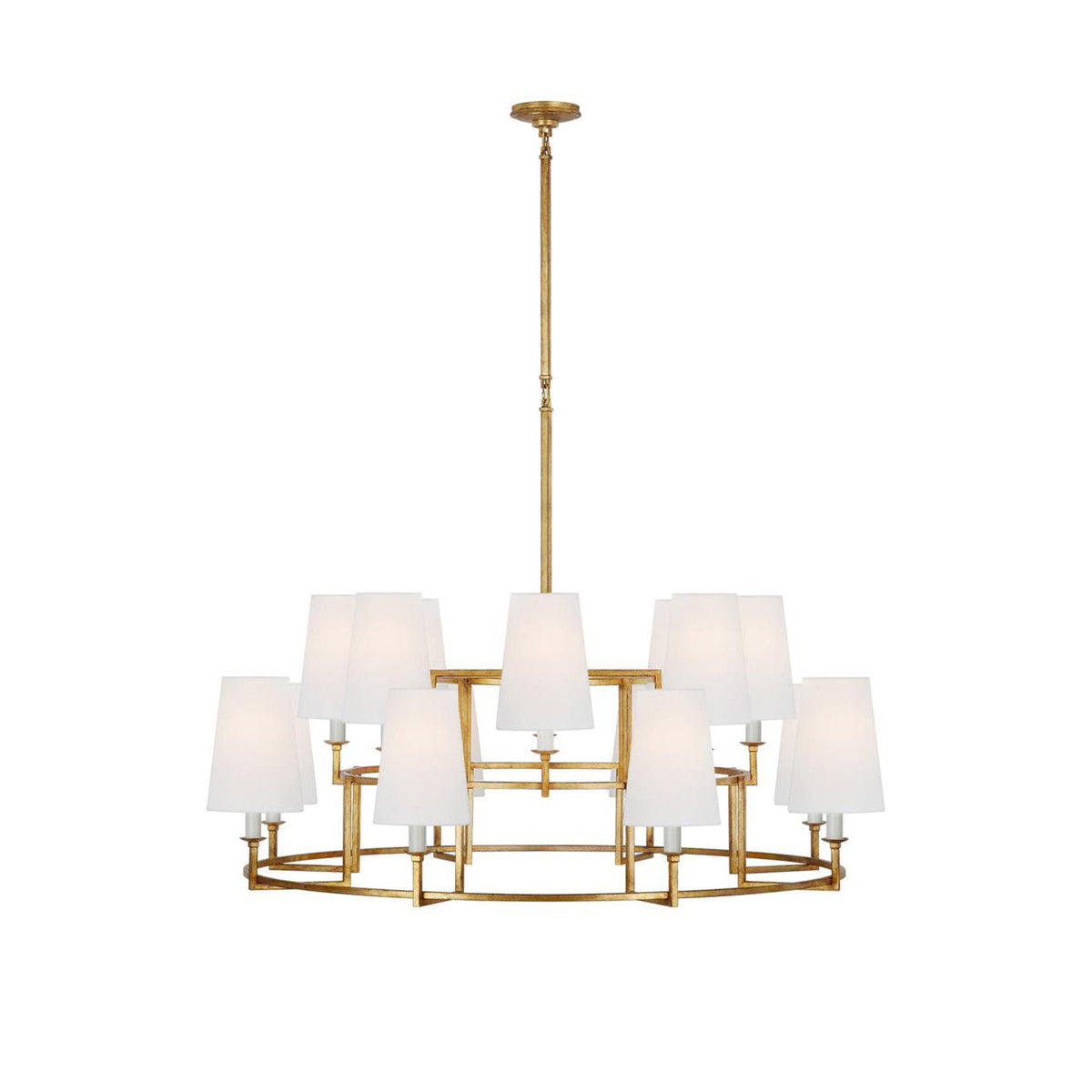 Modica Chandelier - Modern Industrial 15-Light Brass & Fabric Ring Pendant