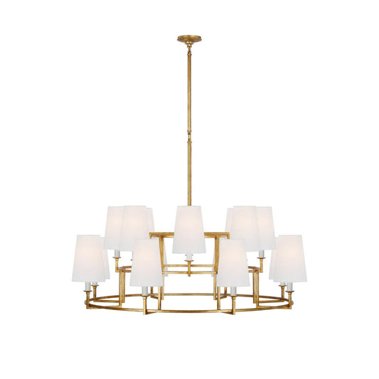 Modica Chandelier - Modern Industrial 15-Light Brass & Fabric Ring Pendant