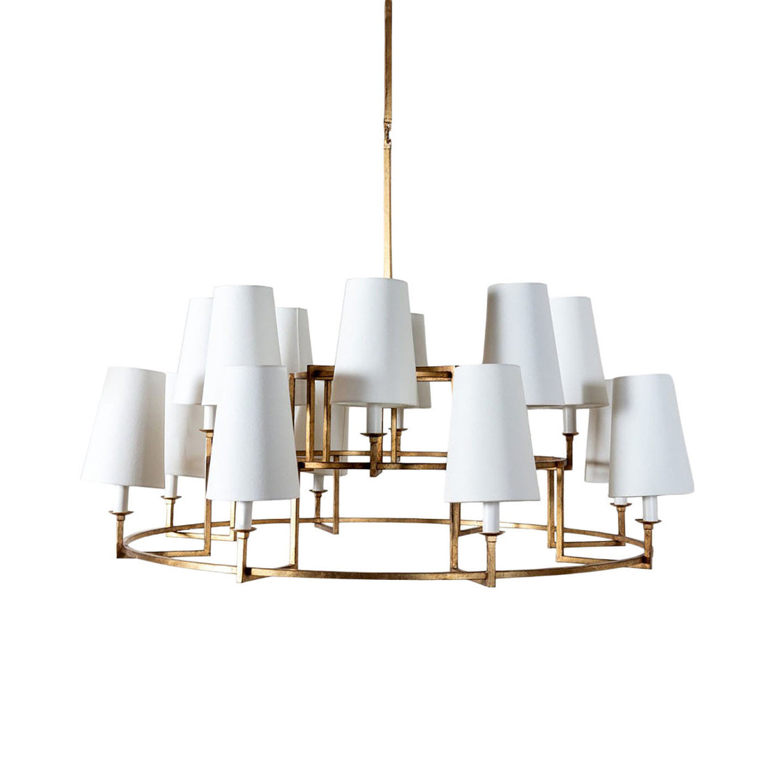 Modica Chandelier - Modern Industrial 15-Light Brass & Fabric Ring Pendant