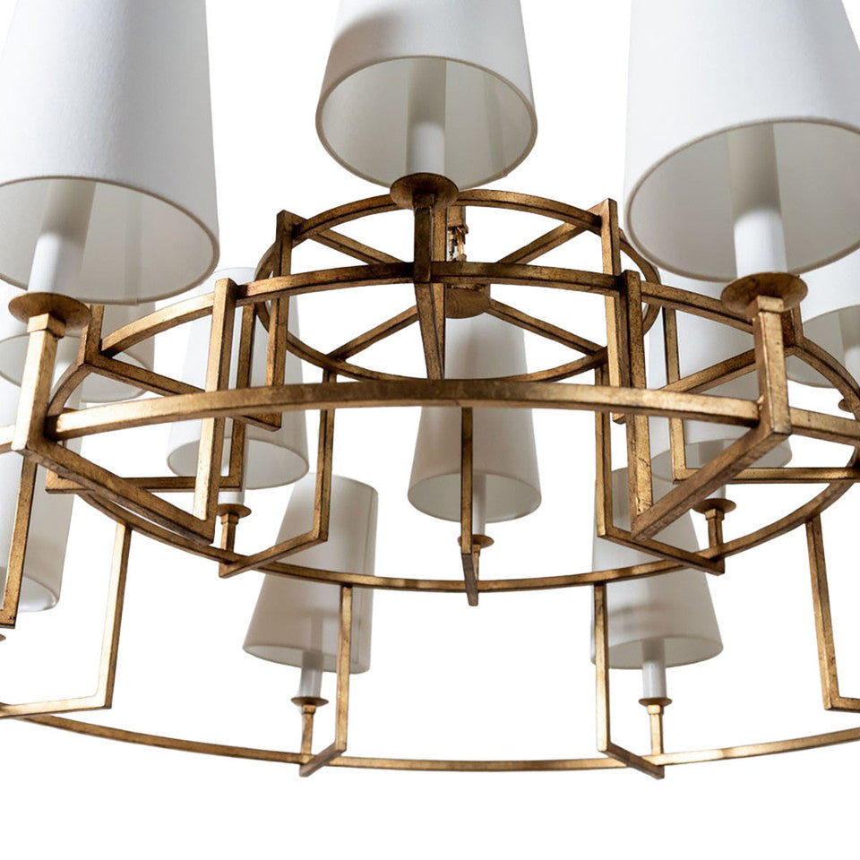Modica Chandelier - Modern Industrial 15-Light Brass & Fabric Ring Pendant