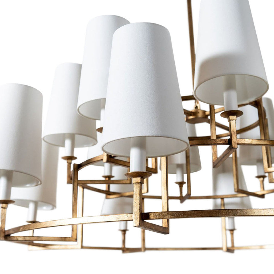 Modica Chandelier - Modern Industrial 15-Light Brass & Fabric Ring Pendant