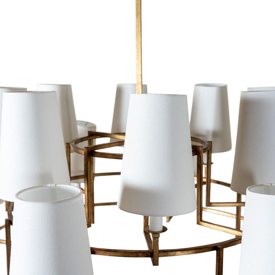 Modica Chandelier - Modern Industrial 15-Light Brass & Fabric Ring Pendant