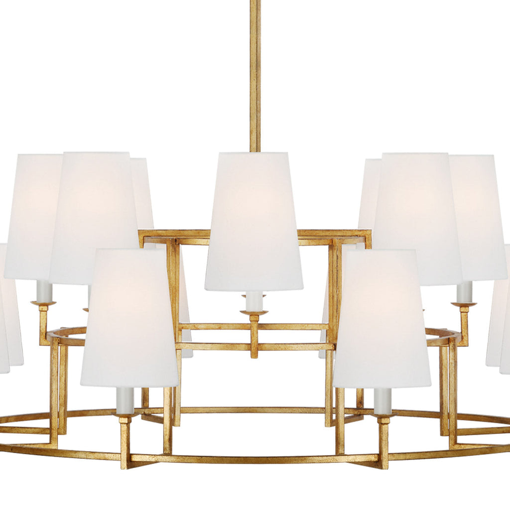 Modica Chandelier - Modern Industrial 15-Light Brass & Fabric Ring Pendant