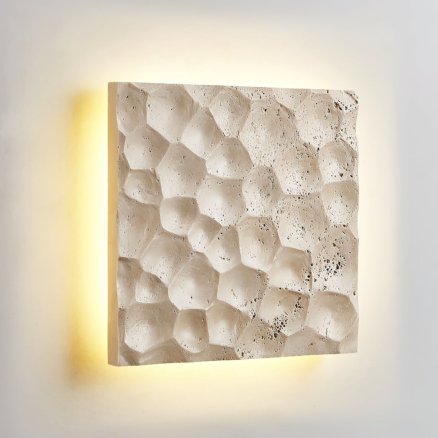Modular Panel Travertine Sconce - Square Natural Limestone & Integrated LED Wall Light