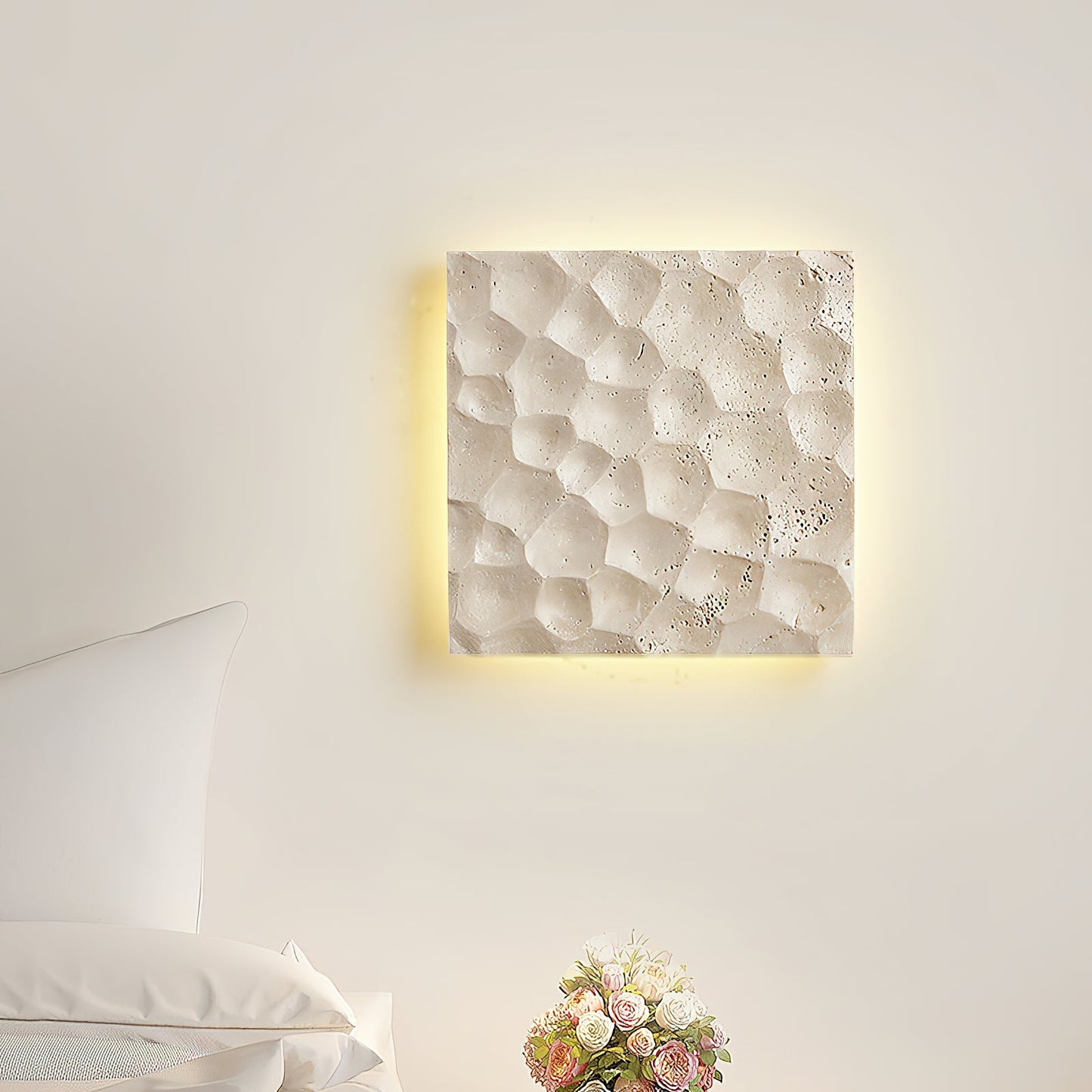 Modular Panel Travertine Sconce - Square Natural Limestone & Integrated LED Wall Light