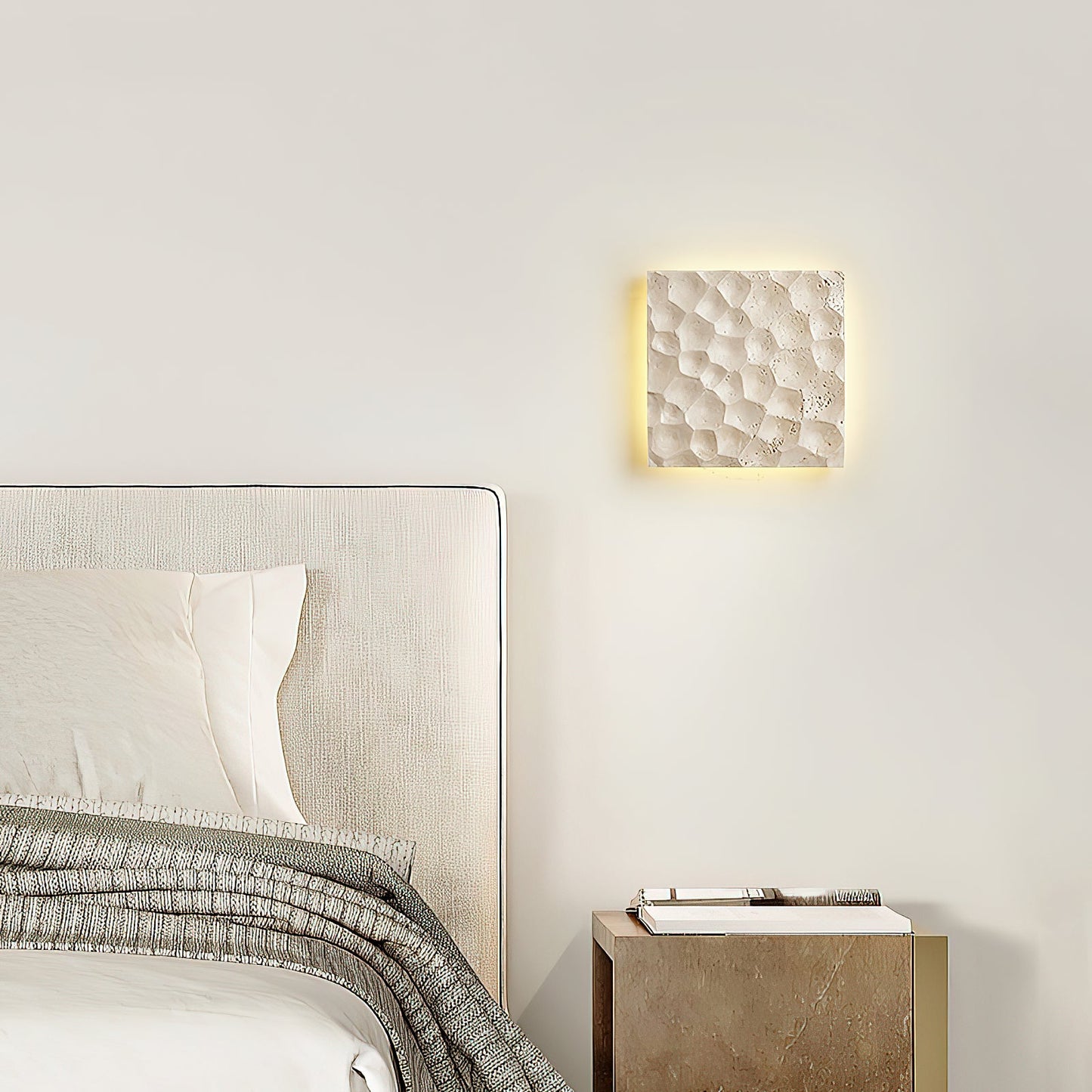 Modular Panel Travertine Sconce - Square Natural Limestone & Integrated LED Wall Light