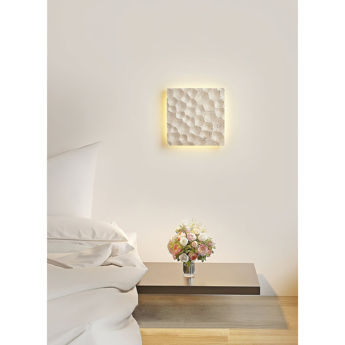 Modular Panel Travertine Sconce - Square Natural Limestone & Integrated LED Wall Light