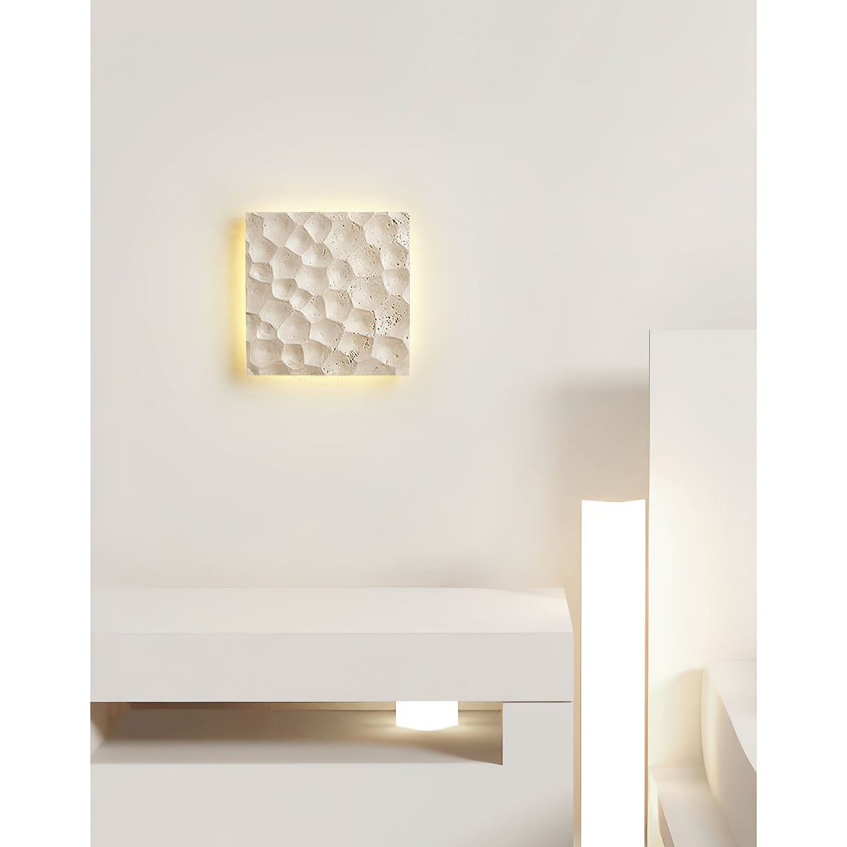 Modular Panel Travertine Sconce - Square Natural Limestone & Integrated LED Wall Light
