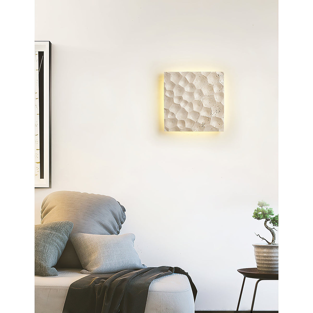 Modular Panel Travertine Sconce - Square Natural Limestone & Integrated LED Wall Light