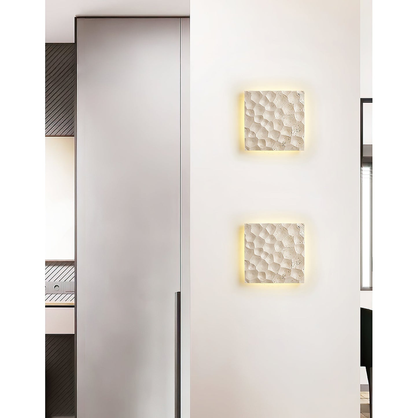 Modular Panel Travertine Sconce - Square Natural Limestone & Integrated LED Wall Light