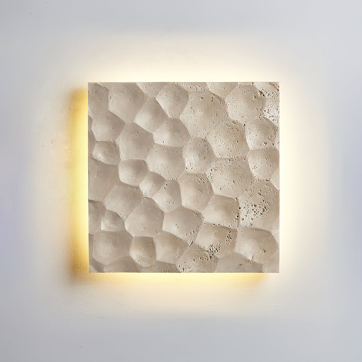 Modular Panel Travertine Sconce - Square Natural Limestone & Integrated LED Wall Light