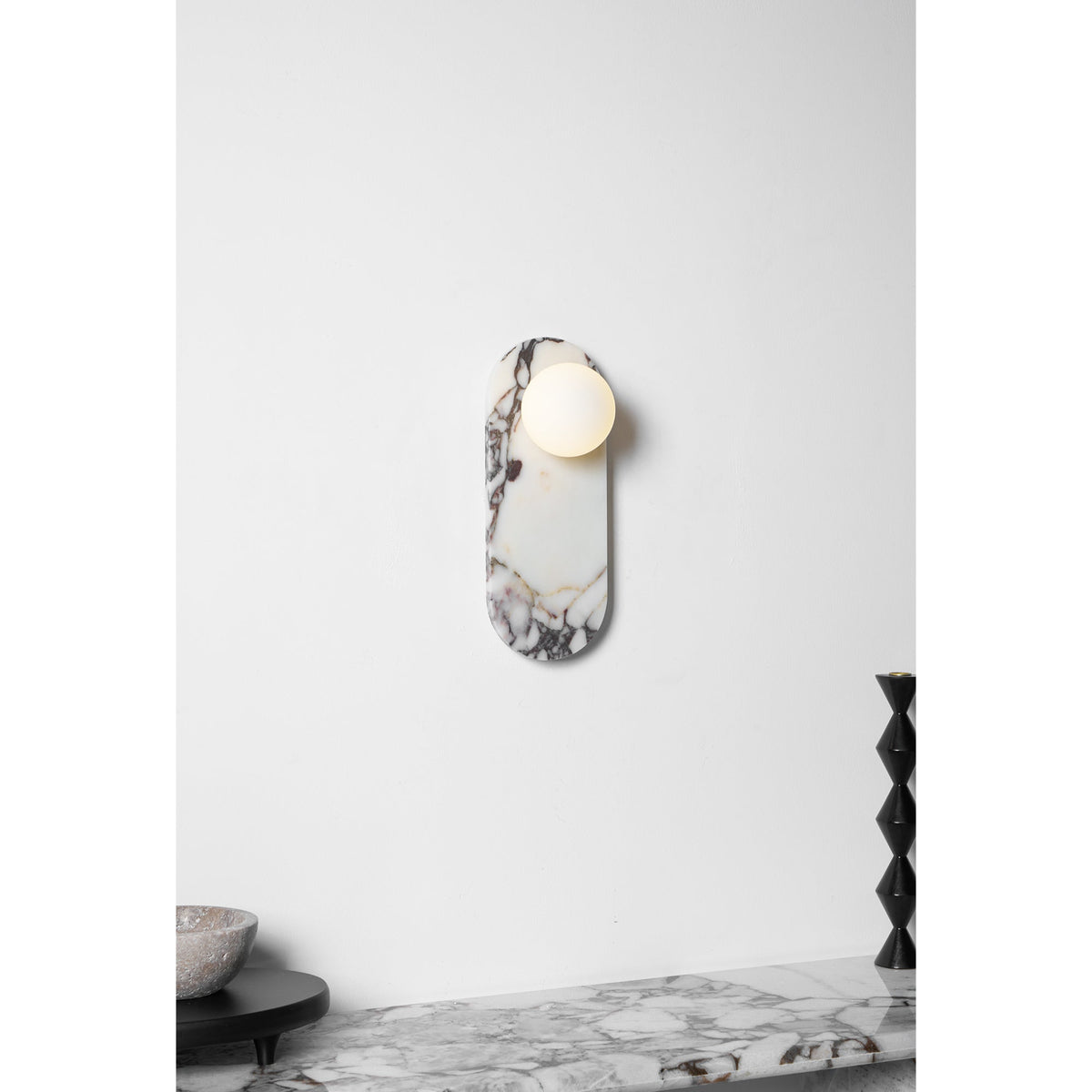 Modulo Marble Wall Lamp - Italian Bulgari Marble & Opaline Glass Sconce