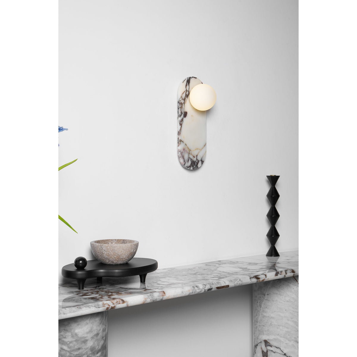 Modulo Marble Wall Lamp - Italian Bulgari Marble & Opaline Glass Sconce