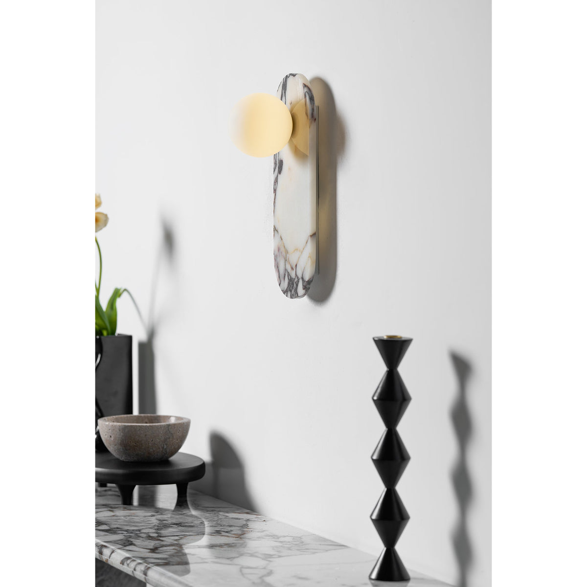 Modulo Marble Wall Lamp - Italian Bulgari Marble & Opaline Glass Sconce