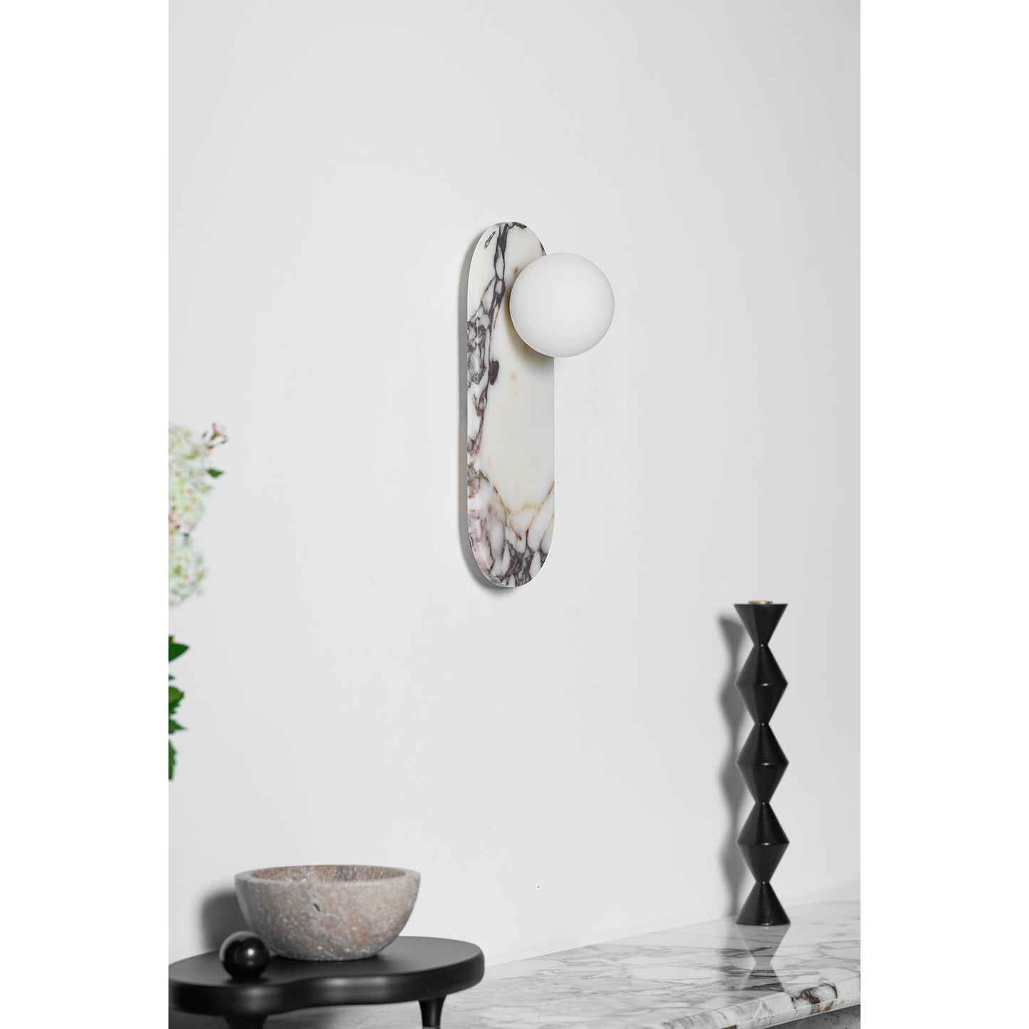 Modulo Marble Wall Lamp - Italian Bulgari Marble & Opaline Glass Sconce