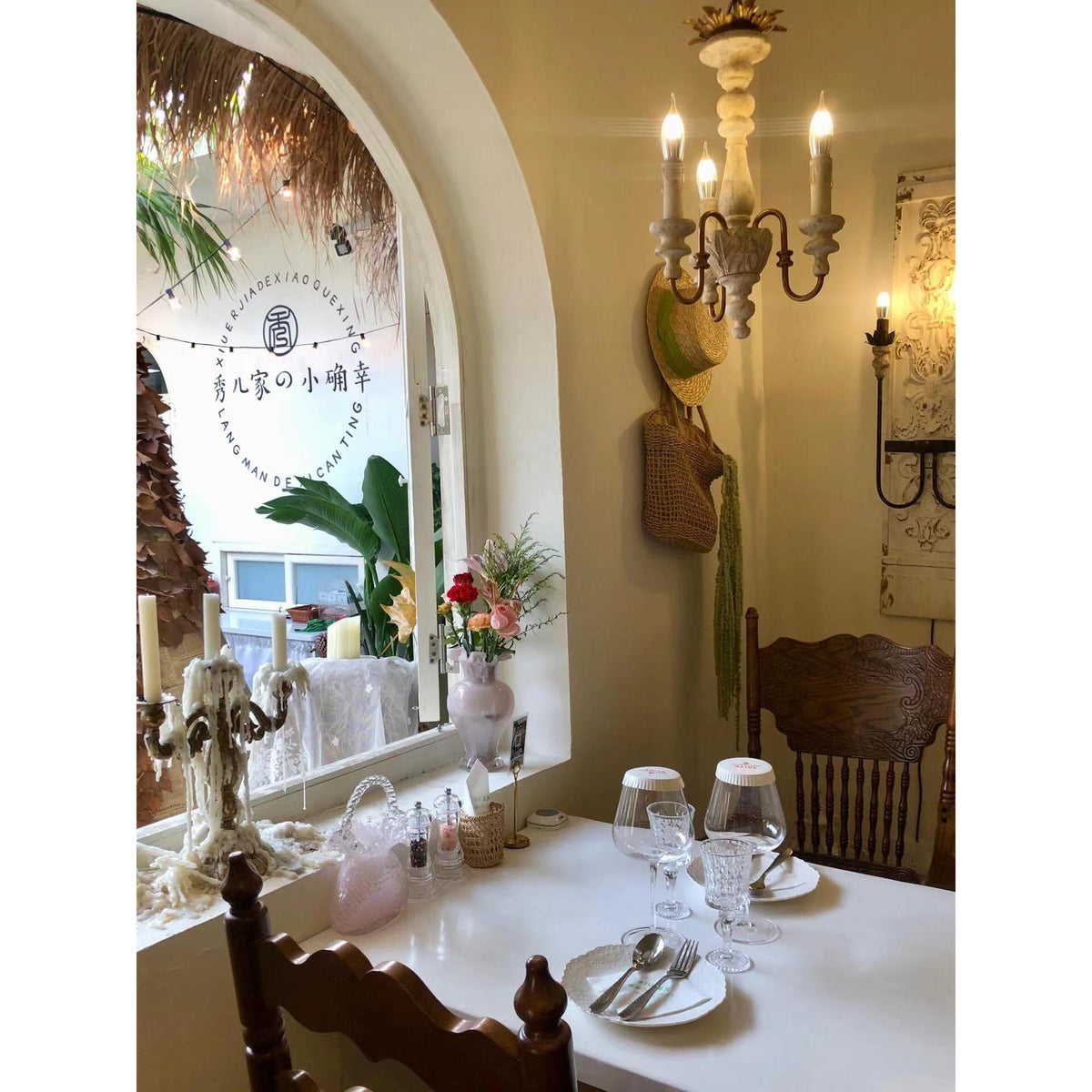 Modway Bountiful Pendant Light - Hand-Carved Wood & Gold Candelabra Light